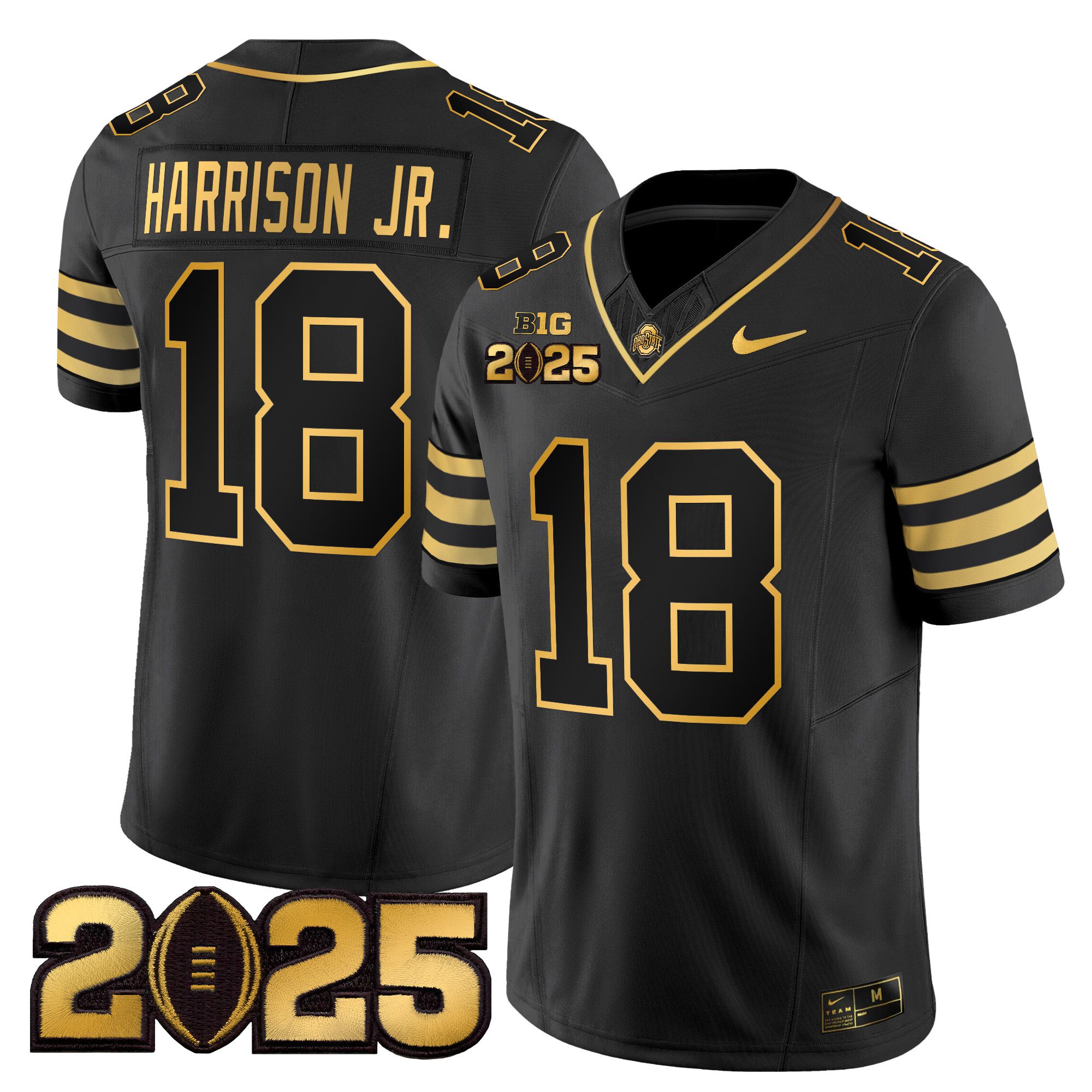 Men Ohio State Buckeyes #18 Harrison jr Black 2025 CFP Final Patch Gold Vapor Limited NCAA Jersey style 1->customized nfl jersey->Custom Jersey
